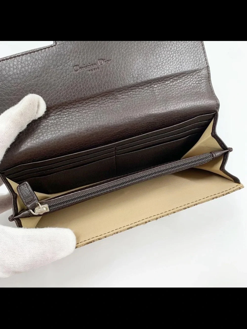 Dior Beige and Dark Brown Monogram Continental Wallet